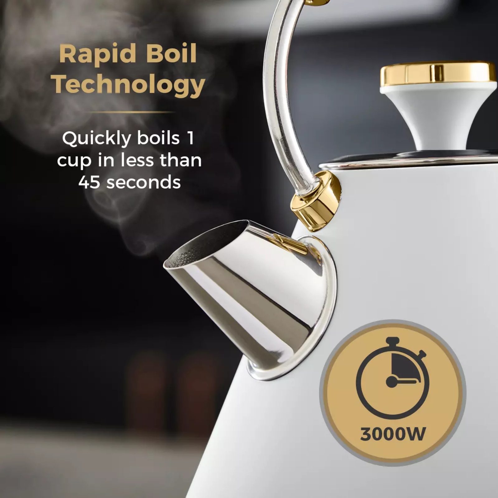 Tower T10044WHT Champagne Gold Edition 1.7 Litre Pyramid Kettle Optic White Tower T10044WHT Champagne Gold Edition 1.7 Litre Pyramid Kettle Optic White - Image 2