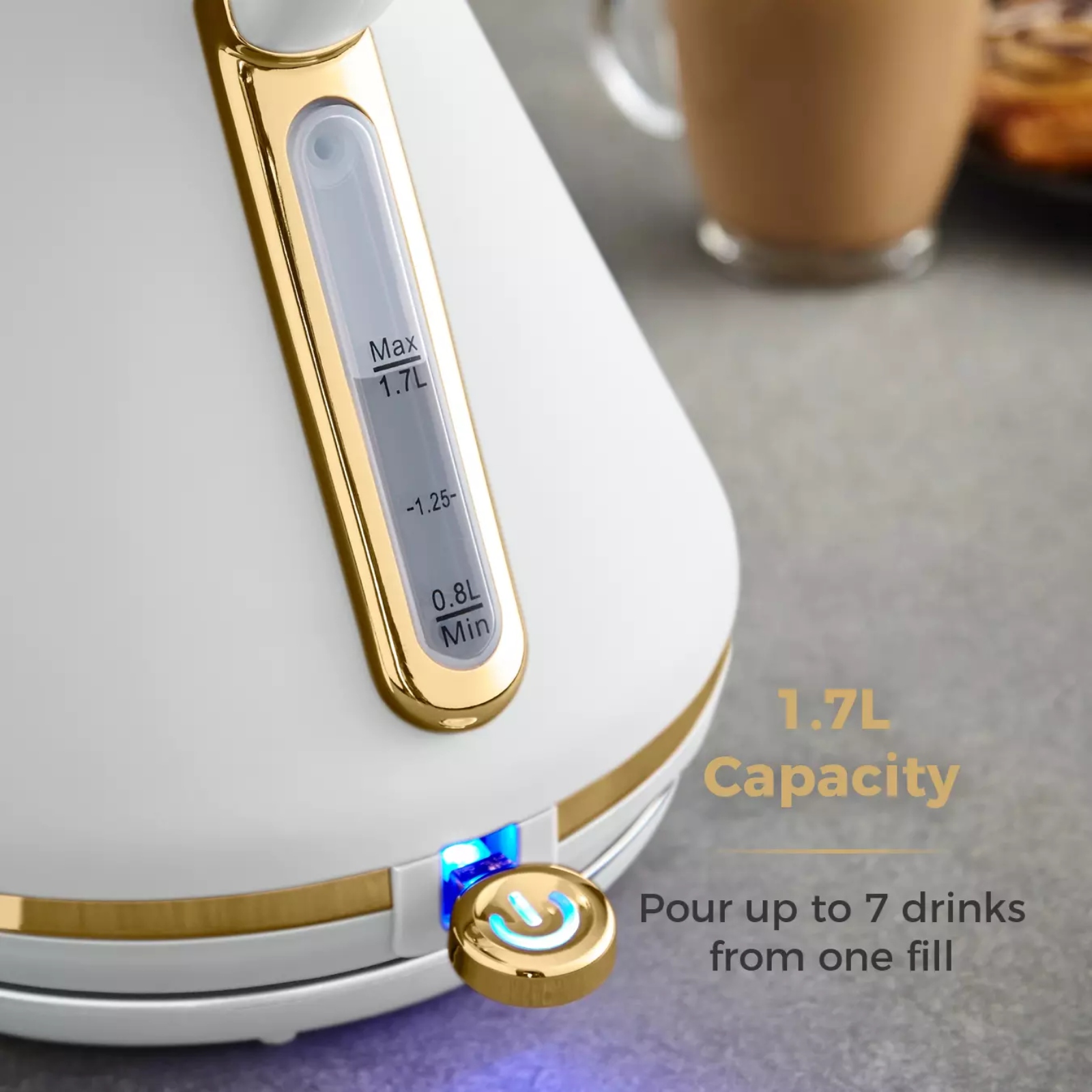 Tower T10044WHT Champagne Gold Edition 1.7 Litre Pyramid Kettle Optic White Tower T10044WHT Champagne Gold Edition 1.7 Litre Pyramid Kettle Optic White - Image 3