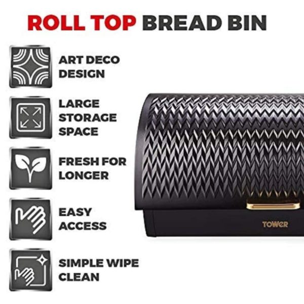 Tower T826090BLK Black Bread Bin Black - Image 2
