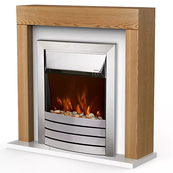 Brand: Warmlite 2 Heat Settings: 1000W and 2000W Stylish Oak Effect Surround and Stainless steel effect Inset Realistic LED Flame effect Adjustable Flame brightness which can be used independently 7 Day 24 Hour Timer Remote Control Adjustable thermostat control Safety thermal cut-off device Ready assembled Size approx. 72W x 25D x 77H cm (28 x 10 x 10½ in)