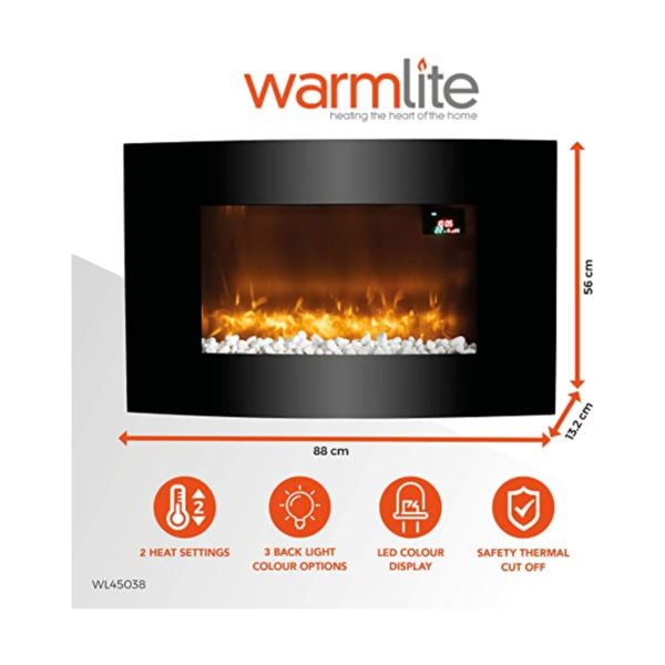 Warmlite WL45038 Glasgow Curved Glass Wall Mounted Fireplace