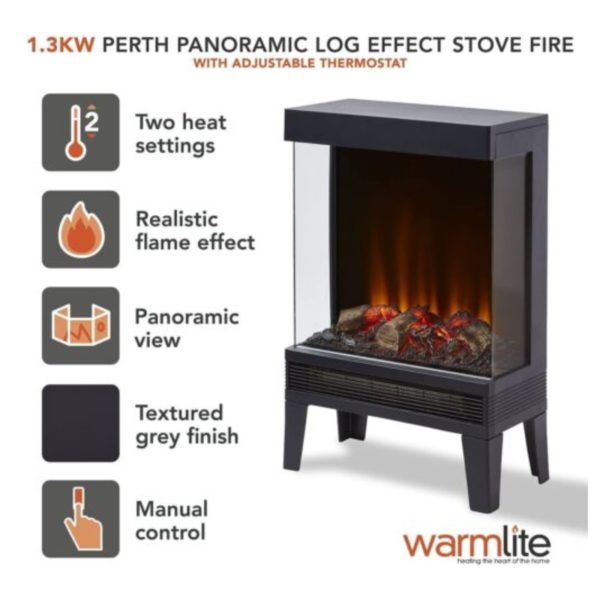 Warmlite WL46039 1.3KW Perth Panoramic Log Effect Stove Fire