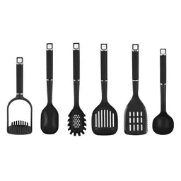 Precision 6 Piece Nylon Utensil Kitchen Set with Soft Touch Handles All the essentials you need for quality cooking 6 PIECE UTENSIL SET: Includes a slotted spoon, solid spoon, 2 slotted turners, a ladle and masher for all your meal preparation, cooking and serving needs
