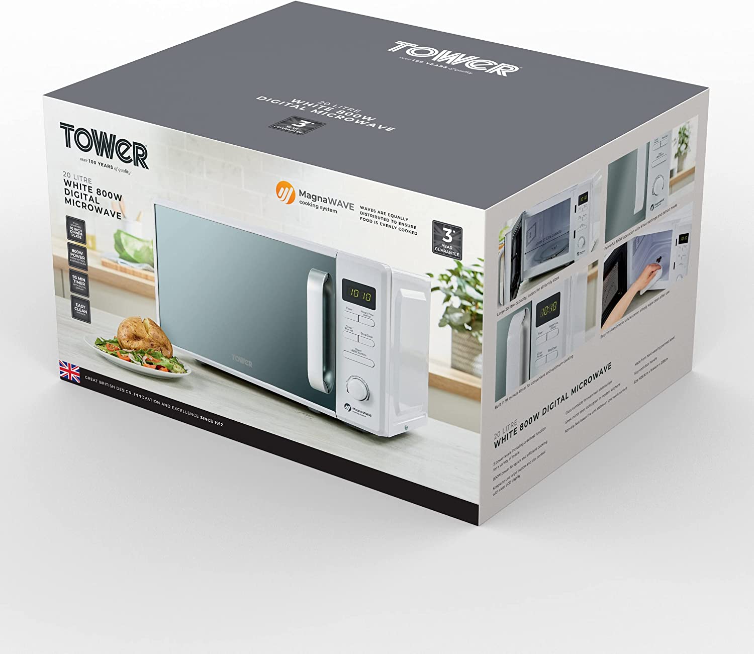 Tower T24037WHTAL Magna Wave 20l White 800W Digital Microwave Kettle