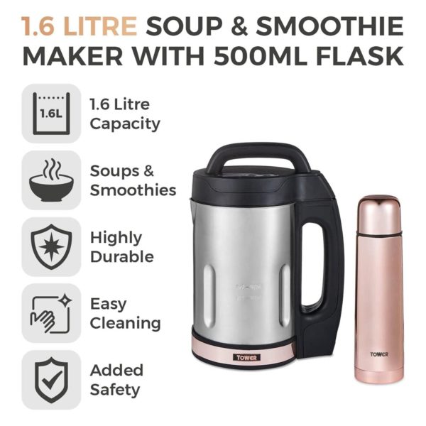 Tower T12055RG 1.6Litre Soup And Smoothie Maker Rose Gold
