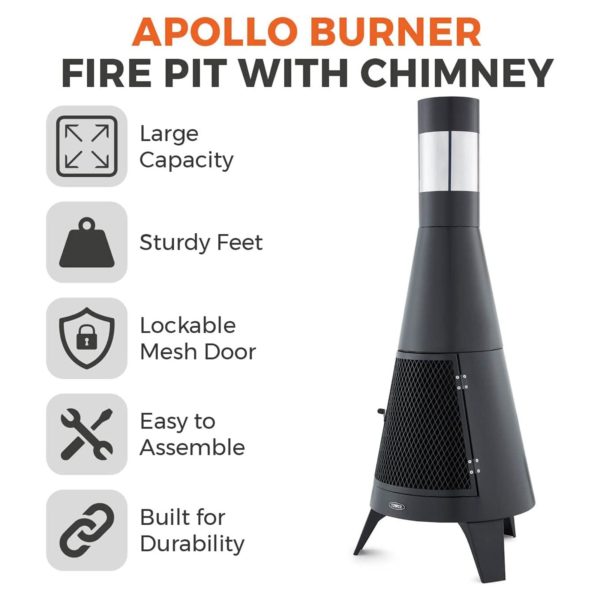 Tower T978508 Apollo Burner with Chimney and Built-In Wood Storage