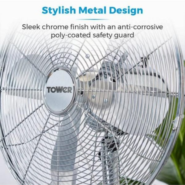 Tower 16 Inch Metal Pedestal Fan Chrome T637000 - Image 4