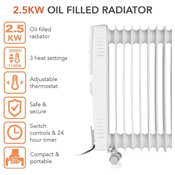 Warmlite WL43005YTW 11 Fin Oil Filled Radiator With Timer White - Image 2
