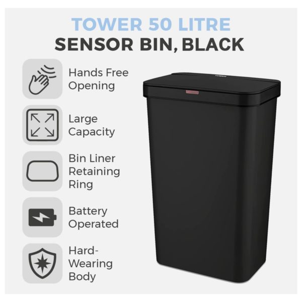 TOWER T838005BCS 50 LITRE SENSOR BIN BLACK - Image 4