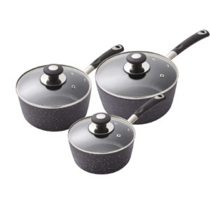 TOWER T900111 PRECISION 3 PIECE STONE COATED PAN SET  WITH GLASS LIDS TOWER T900111 PRECISION 3 PIECE STONE COATED PAN SET  WITH GLASS LIDS