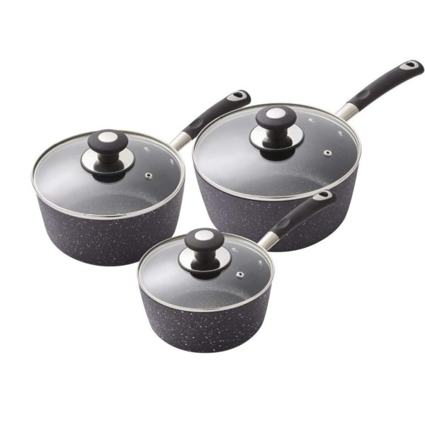 TOWER T900111 PRECISION 3 PIECE STONE COATED PAN SET  WITH GLASS LIDS