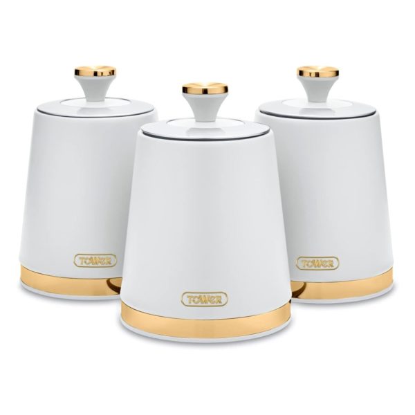 Tower T826131WHTN Cavaletto Champagne Gold Edition 3 Piece Canister Set Optic White