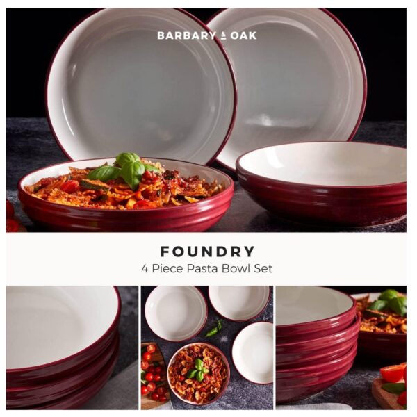 Barbary and Oak B0867012RED Foundry 4pc Pasta Bowl Set Bordeaux Red