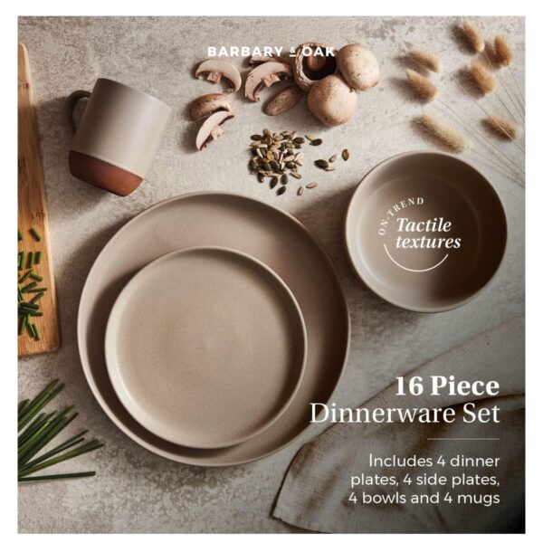 Barbary and Oak B0867014STN Verona 16pc Dinnerware Set Stone