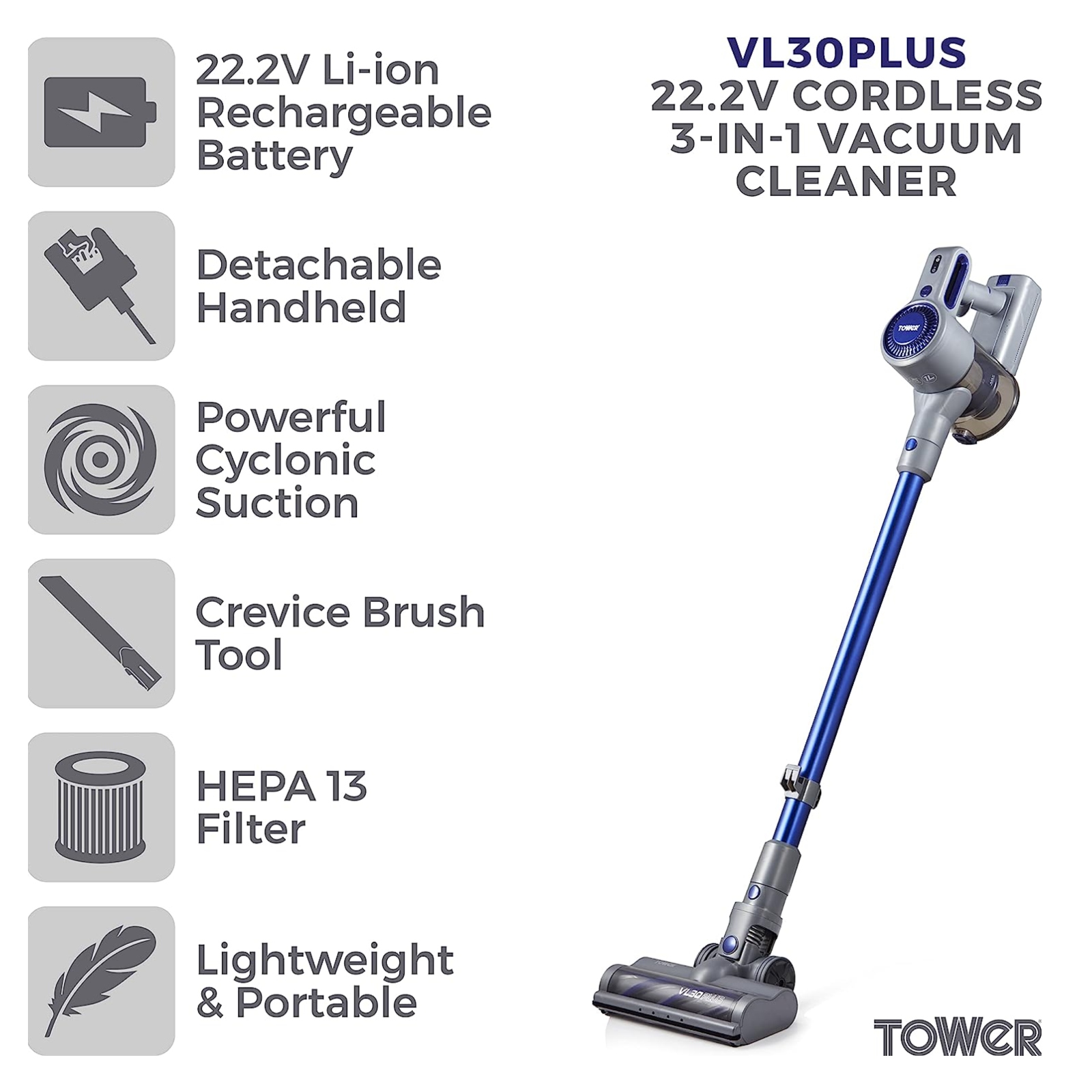 Tower T513003 VL30PLUS  3 in 1 Cordless Vacuum Cleaner Tower T513003 VL30PLUS  3 in 1 Cordless Vacuum Cleaner - Image 2