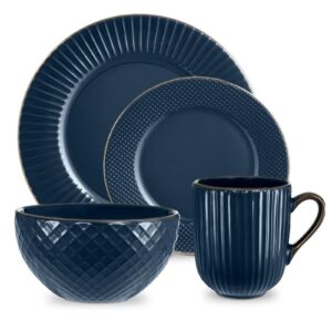 Tower T867002MNB Empire 16pc Embossed Stoneware Dinner Set Midnight Blue Tower T867002MNB Empire 16pc Embossed Stoneware Dinner Set Midnight Blue