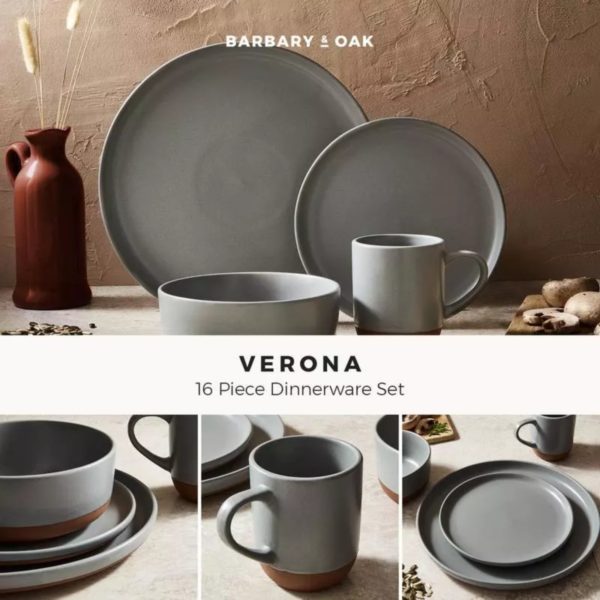 Barbary And Oak B0867014SLT Verona 16pc Dinnerware Set Slate