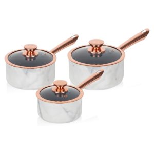 Tower T800061WR Marble Rose Gold Edition 3Piece Non Stick Saucepan Set