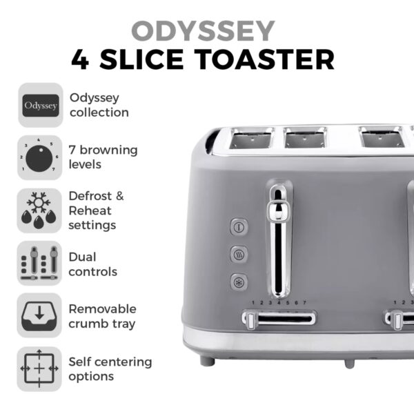 Tower T20071G Odyssey Grey 4 Slice Toaster