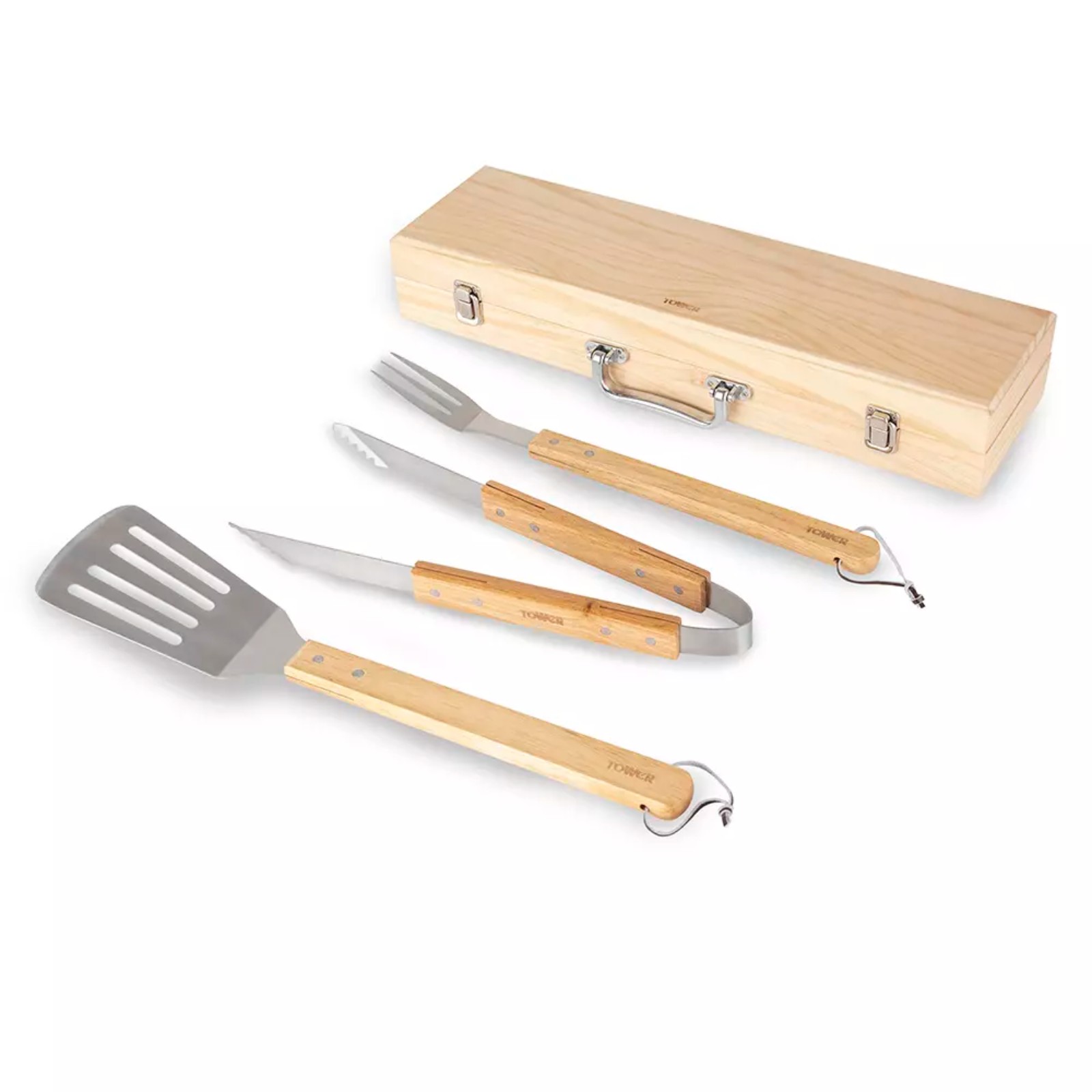 Tower 4 Piece BBQ Tools Set with Storage Box Stainless Steel