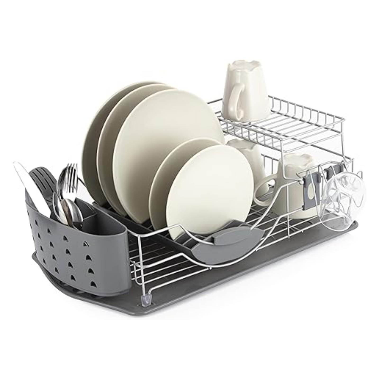 Tower T847002 Compact 2 Tier Dish Rack with Cutlery Holder Grey Brand New