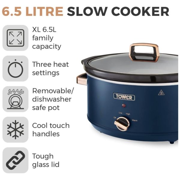Tower T16043MNB Cavaletto 6.5litre Slow Cooker Midnight Blue - Image 2