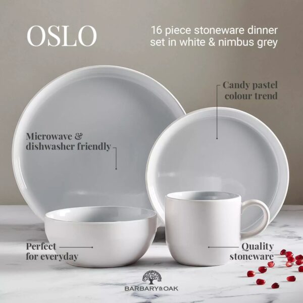 Barbary And Oak BO867004GRY Oslo 16 Piece Stoneware Dinner Set Cloud Grey