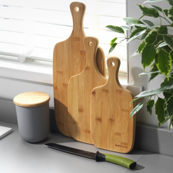 Salter BW067321 3 Piece Bamboo Paddle Chopping Board Set - Image 4