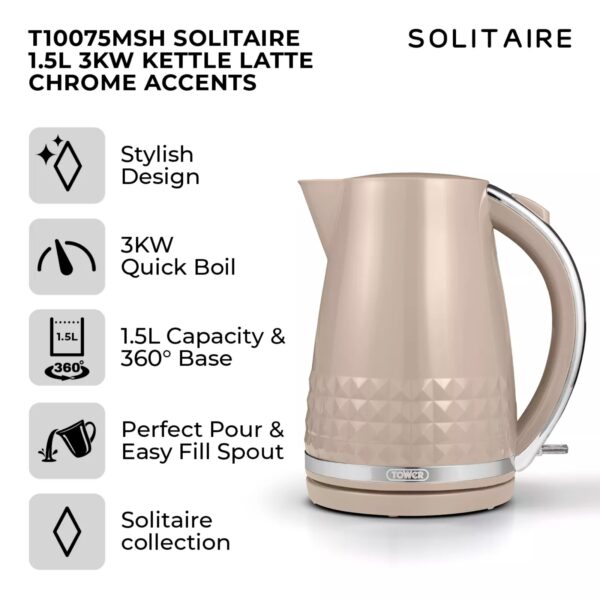 Tower T10075MSH Solitaire Rapid Boil Kettle Latte