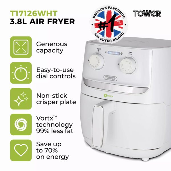 Tower T17126WHT 3.8 Litre Air Fryer White - Image 2