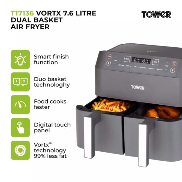 Tower T17136 7.6L Dual Basket Air Fryer