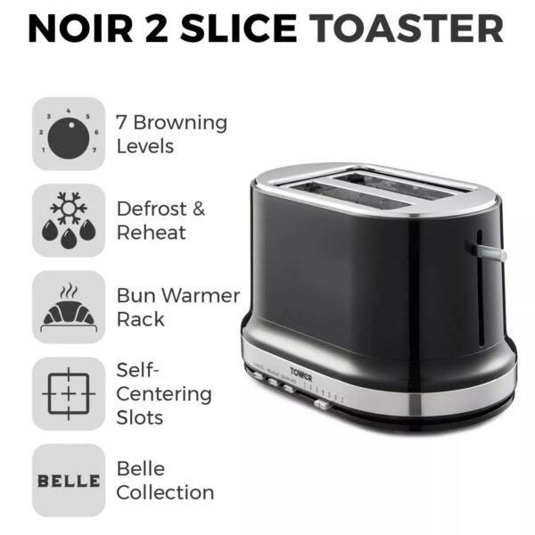 Tower T20043NOR Belle 2 Slice Toaster Noir