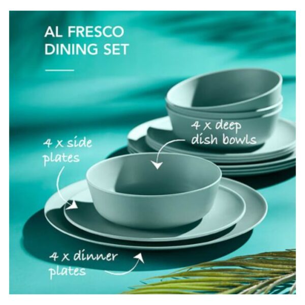 Coast & Country CC85500BGRN  Fresco Reusable Plastic 12pc Bamboo Fibre Dinner Set  Green