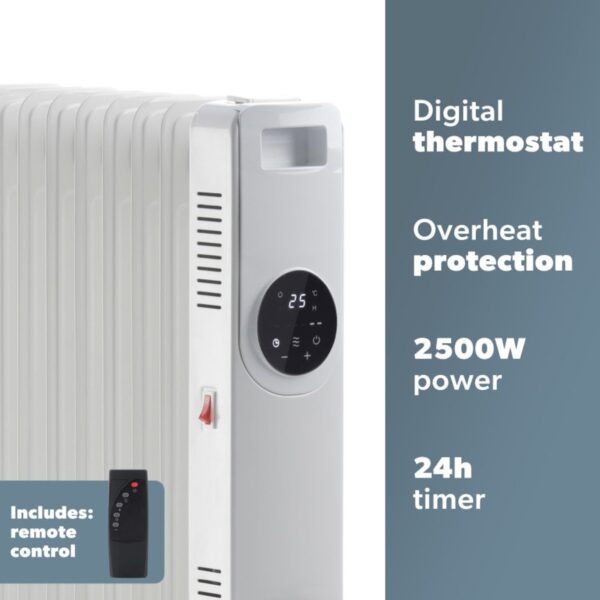 Daewoo HEA1891 2500W Oil Filled Radiator With LED Display Remote Controlled White - Image 2