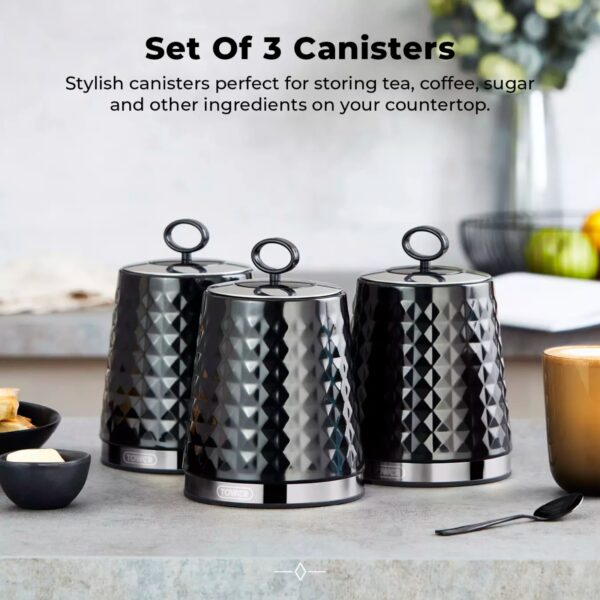 Tower T826207BLK Solitaire 3 Piece Canister Set Black - Image 2