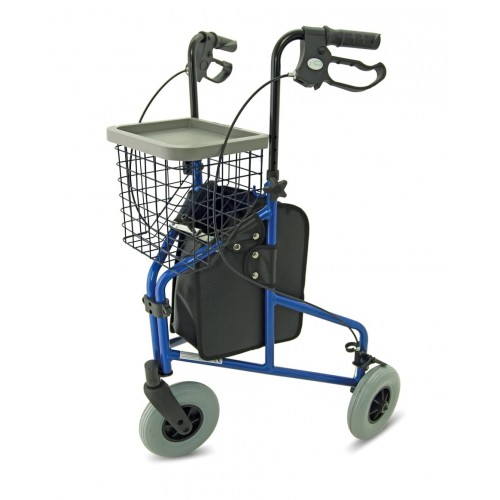 Folding Lightweight Tri Walker with Bag, Basket and Tray – Blue