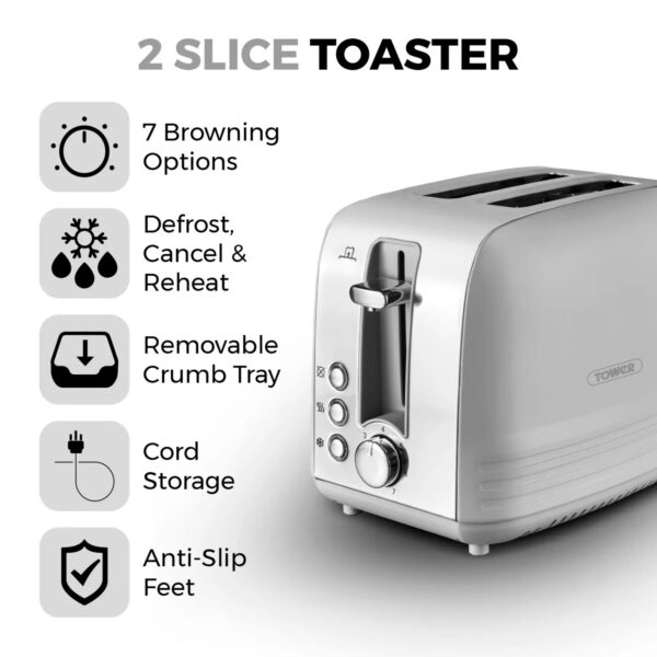 Tower T20080GRY Ash Grey 2 Slice Toaster - Image 2