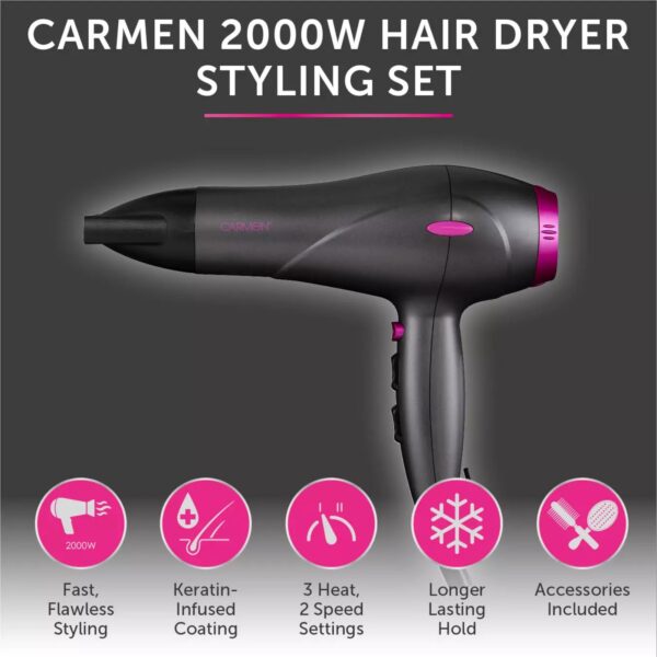 Carmen C81072 Neon 2000W Hair Dryer Styling Set