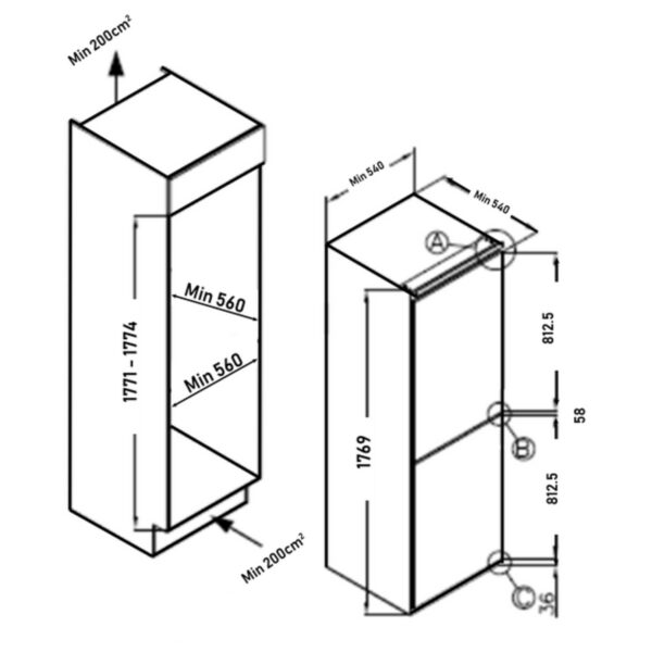 SIA RFI105 50/50 Split Built In Integrated 240L Fridge Freezer