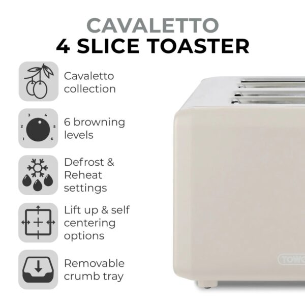 Tower T20051MSH Cavaletto Chrome Edition 4 Slice Toaster Latte