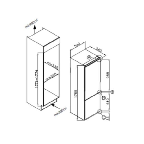 SIA RFI104 70/30 Split Built In Integrated 260L Fridge Freezer