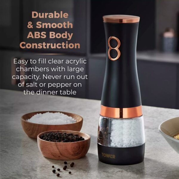 Tower T847004BLK Cavaletto Rose Gold Edition Duo Electric Salt and Pepper Mill Black