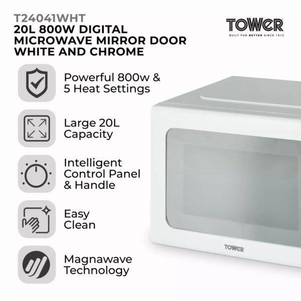 Tower T24041WHT 20L 800W Digital Microwave White - Image 2