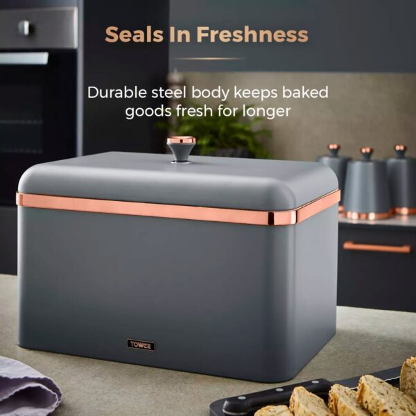 Tower T826130GRY Cavaletto Rose Gold Edition Bread Bin Grey - Image 3