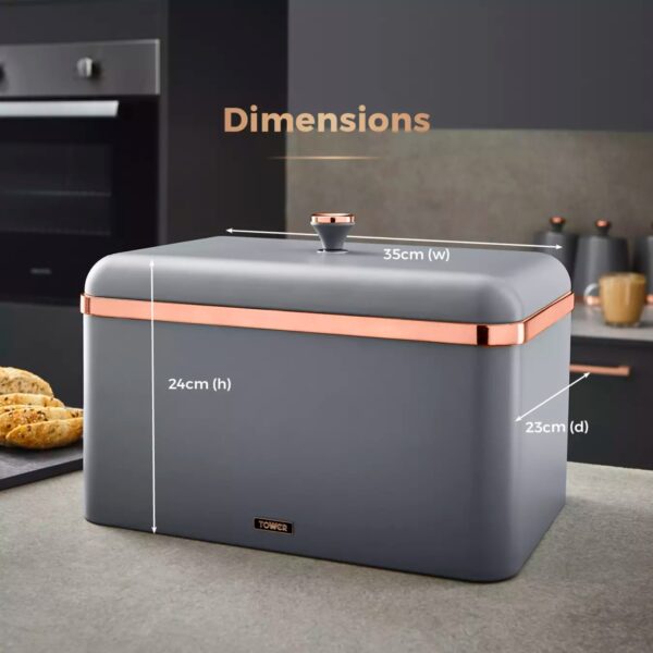 Tower T826130GRY Cavaletto Rose Gold Edition Bread Bin Grey - Image 4