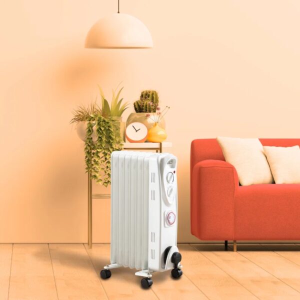 Daewoo HEA1894 1500w 7 Fin Oil Filled Heater With Timer White - Image 4