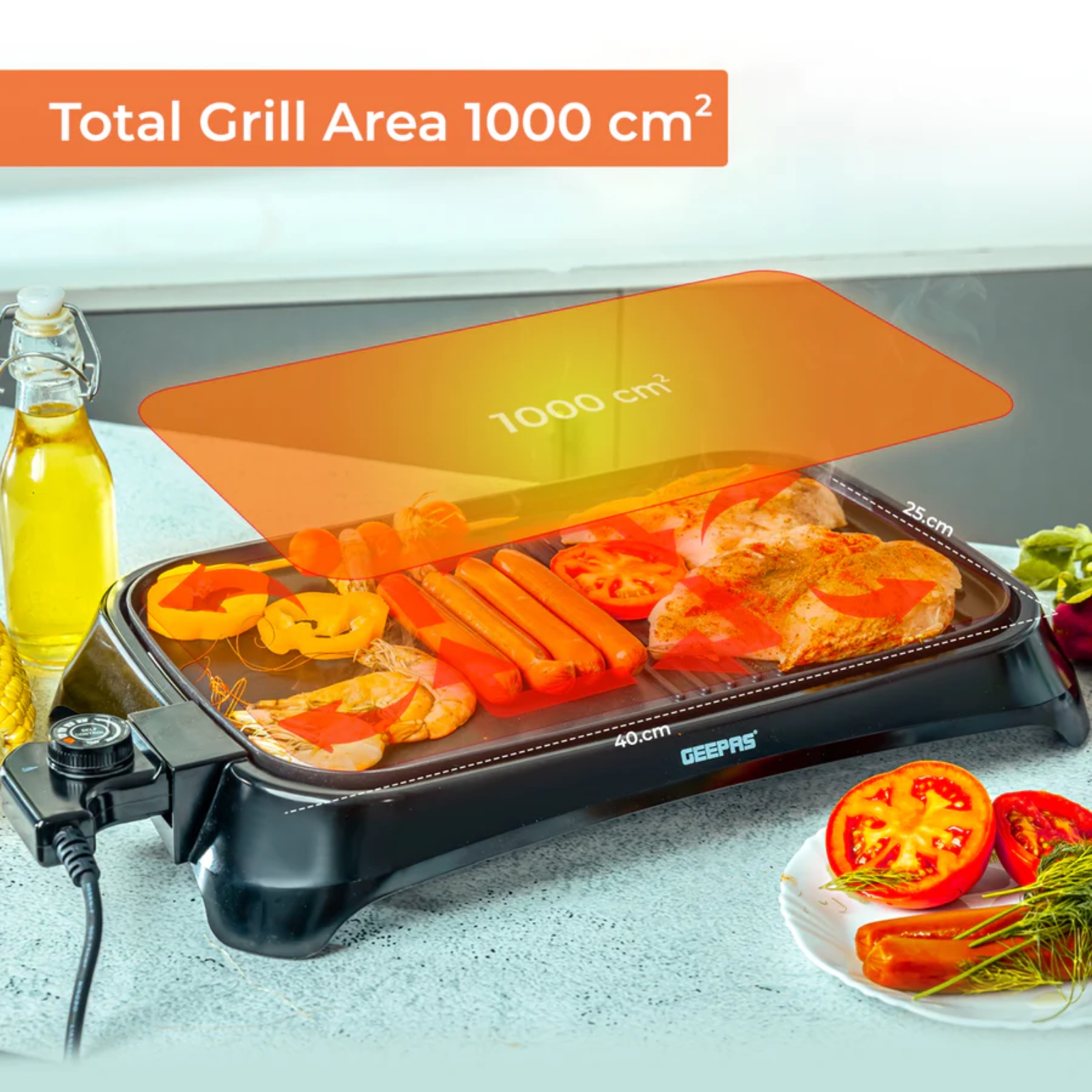 Geepas GBG63040 Indoor Smokeless Electric Barbeque Grill With Hot Plate Black Geepas GBG63040 Indoor Smokeless Electric Barbeque Grill With Hot Plate Black - Image 3