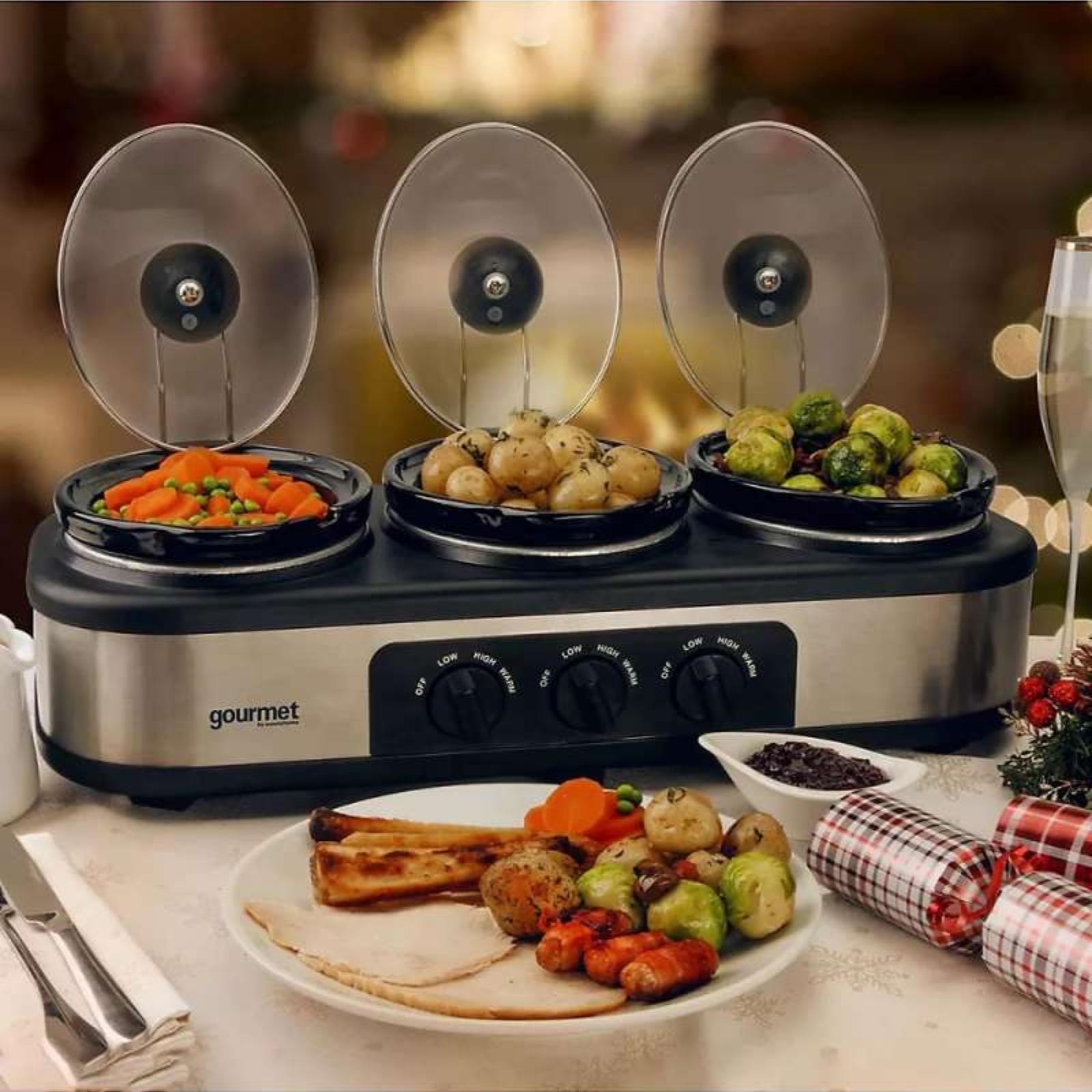 Gourmet GTSC003 3.9L Triple Slow Cooker Stainless Steel Gourmet GTSC003 3.9L Triple Slow Cooker Stainless Steel - Image 4