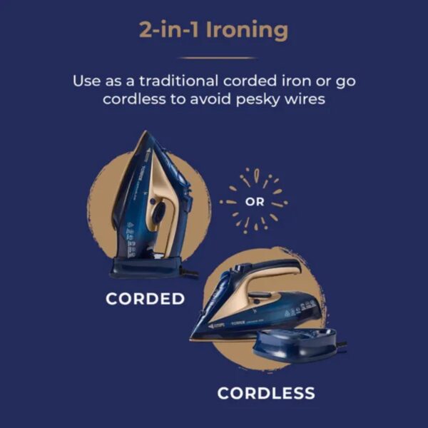 Tower T22008BLG 2400W Corded + Cordless Steam Iron Blue - Image 2