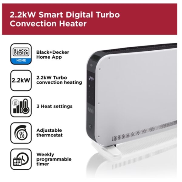 Black & Decker BXCV41014GB 2.2kw Smart Digital Turbo Convection Heater White - Image 2